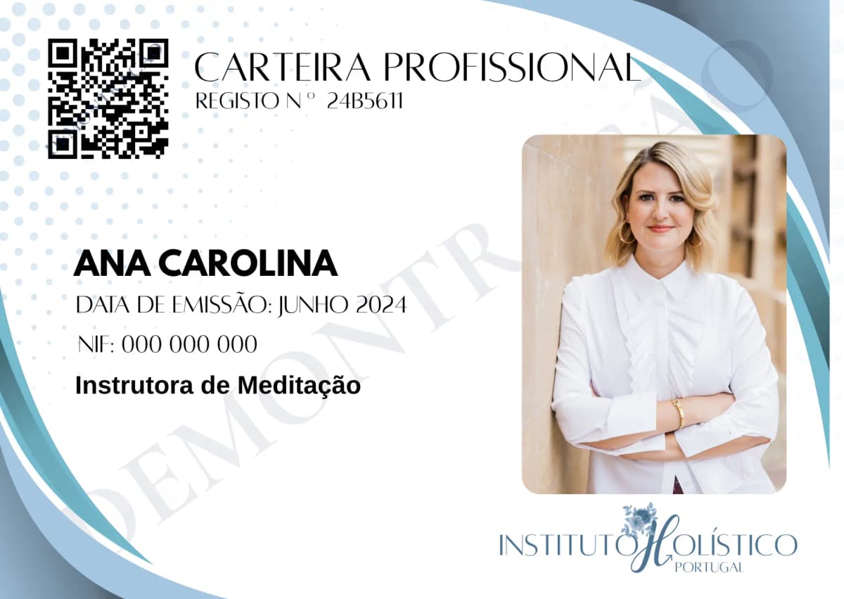 Carteira Profissional — Instrutora de Meditação certificada pelo Instituto Holístico Portugal