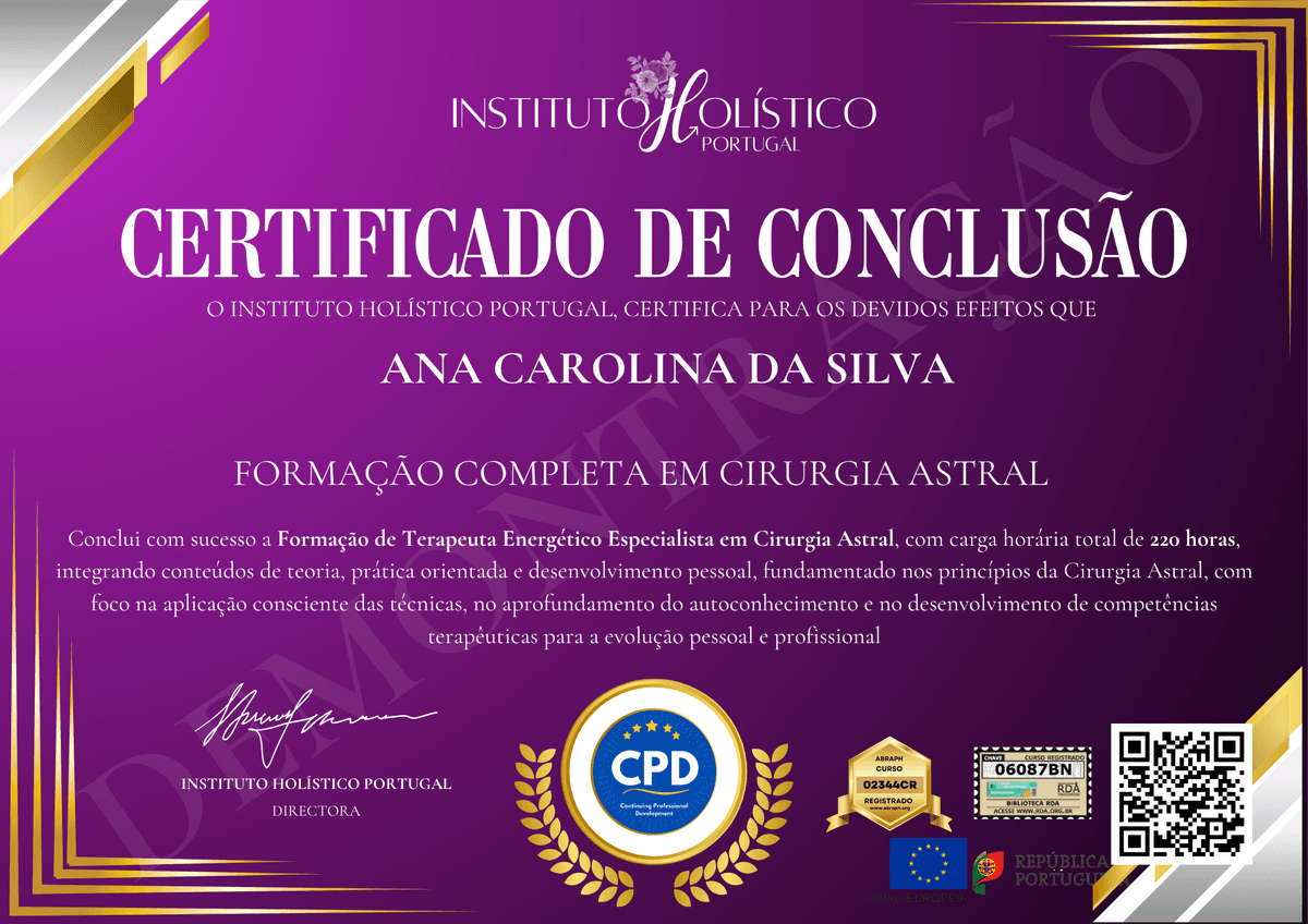 Certificado Internacional de Terapeuta Energético — Especialista em Cirurgia Astral