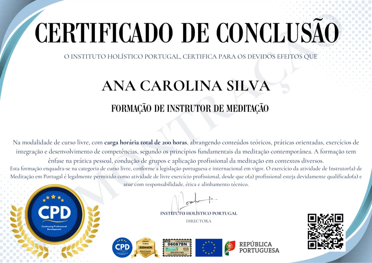 Certificado Internacional de Conclusão — Formação de Instrutor de Meditação